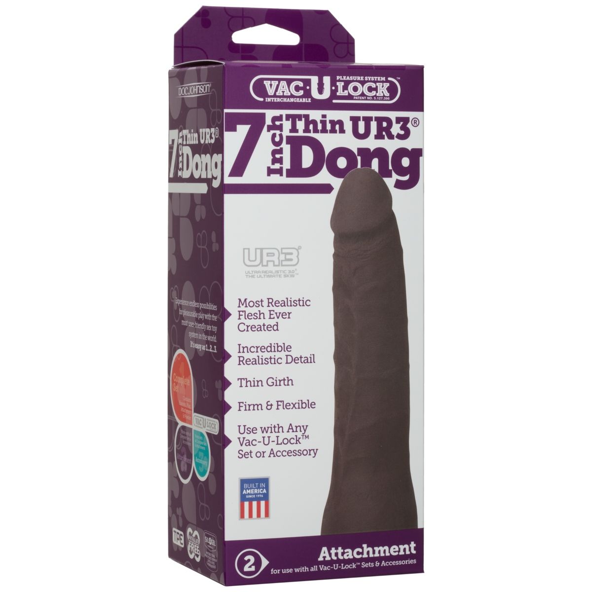 VAC-U-LOCK Doc Johnson Thin Dong, Black, 7in