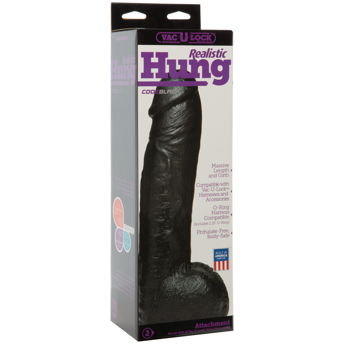 VAC-U-LOCK Code Black Hung Dildo, 12"