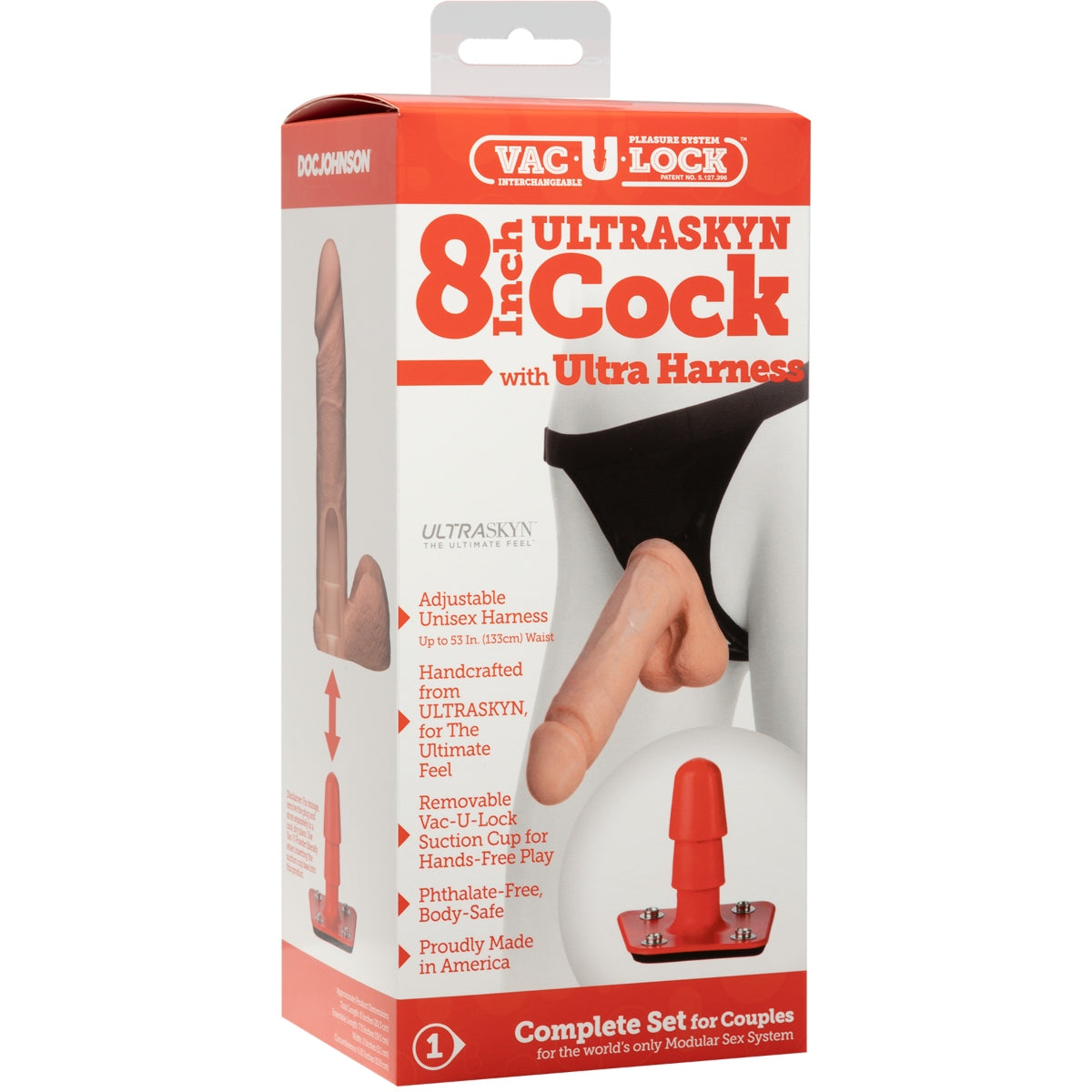 VAC-U-LOCK Ultraskyn Dildo With Ultra Harness, 8inch