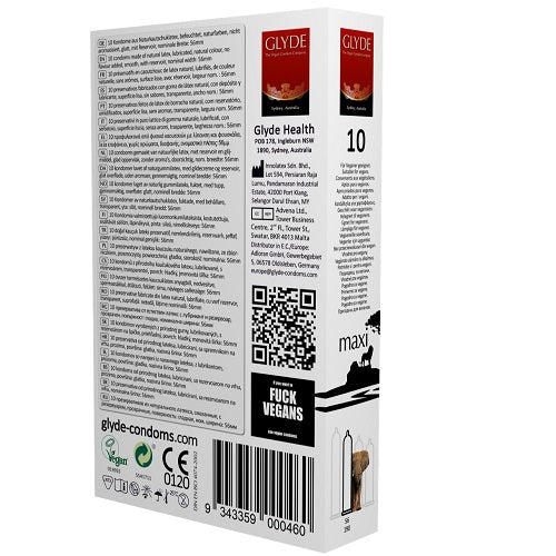 GLYDE Maxi Vegan Compostable Condoms | 10 Pack - Haus of Montagu