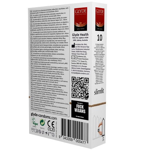 GLYDE Slimfit Vegan Compostable Condoms | 10 Pack - Haus of Montagu