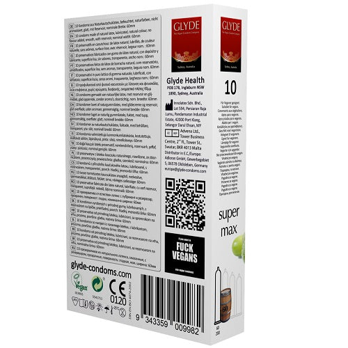 GLYDE Supermax Vegan Compostable Condoms | 10 Pack - Haus of Montagu
