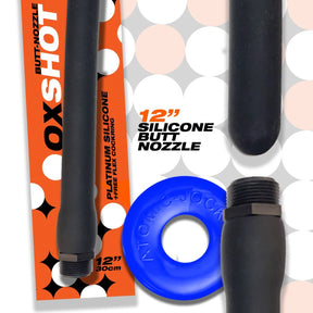 OXBALLS Oxshot Butt-Nozzle Shower Hose 12 Inch and Blue Atomic Jock Cockring