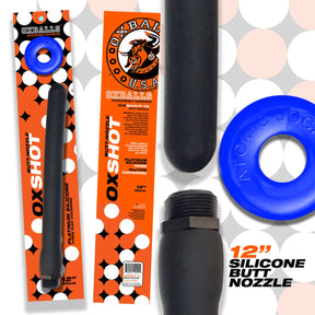OXBALLS Oxshot Butt-Nozzle Shower Hose 12 Inch and Blue Atomic Jock Cockring