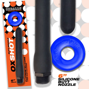 OXBALLS Oxshot Butt-Nozzle Shower Hose 6 Inch and Blue Atomic Jock Cockring